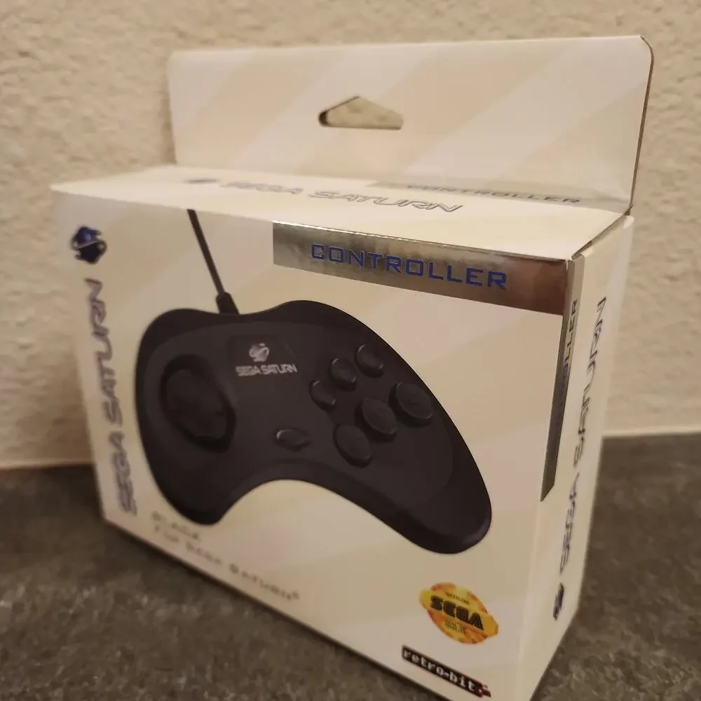 Saturn Controller, Black w/ 10-Ft Cable (NEW) - SEGA - Retro-Bit
